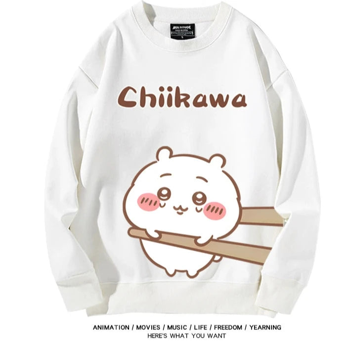 Chiikawa Neck Long-sleeved Men's and Women's Tops