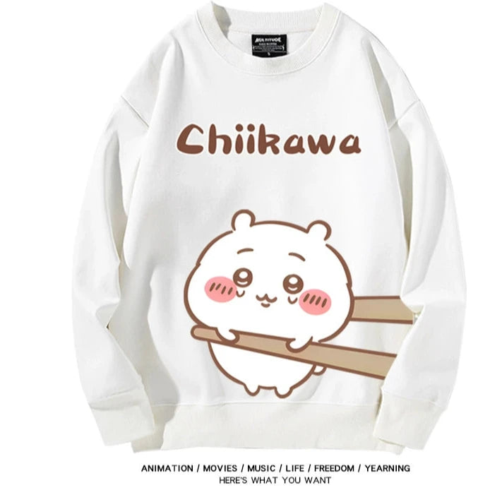 Chiikawa Neck Long-sleeved Men's and Women's Tops