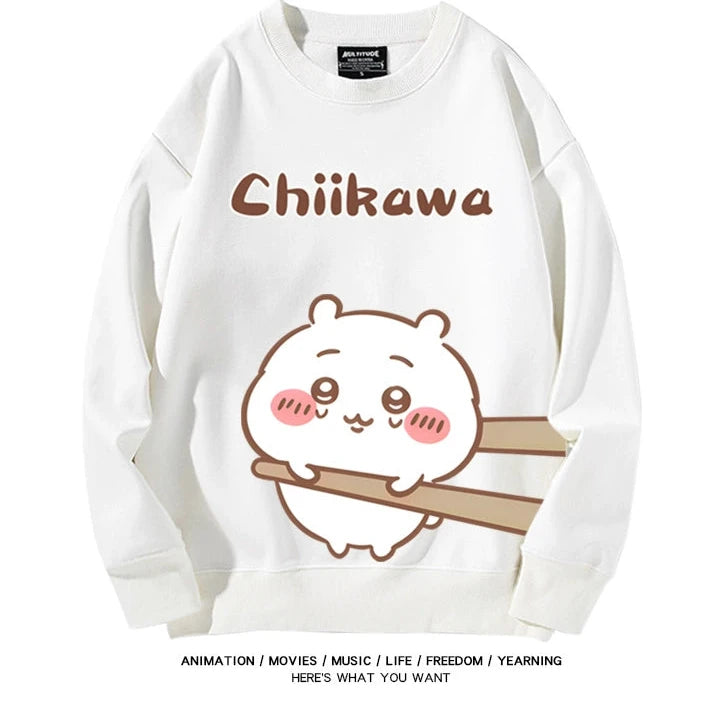 Chiikawa Neck Long-sleeved Men's and Women's Tops