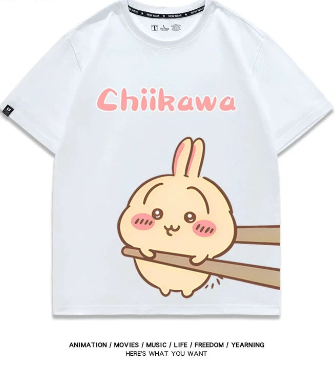 Chiikawa Q version co-branded short-sleeved T-shirt cotton loose men's and women's couple clothes