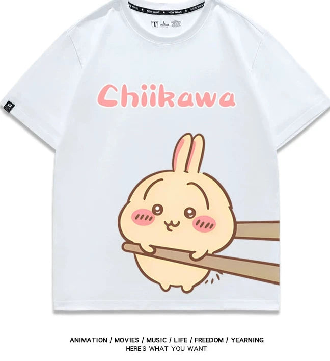 Chiikawa Q version co-branded short-sleeved T-shirt cotton loose men's and women's couple clothes