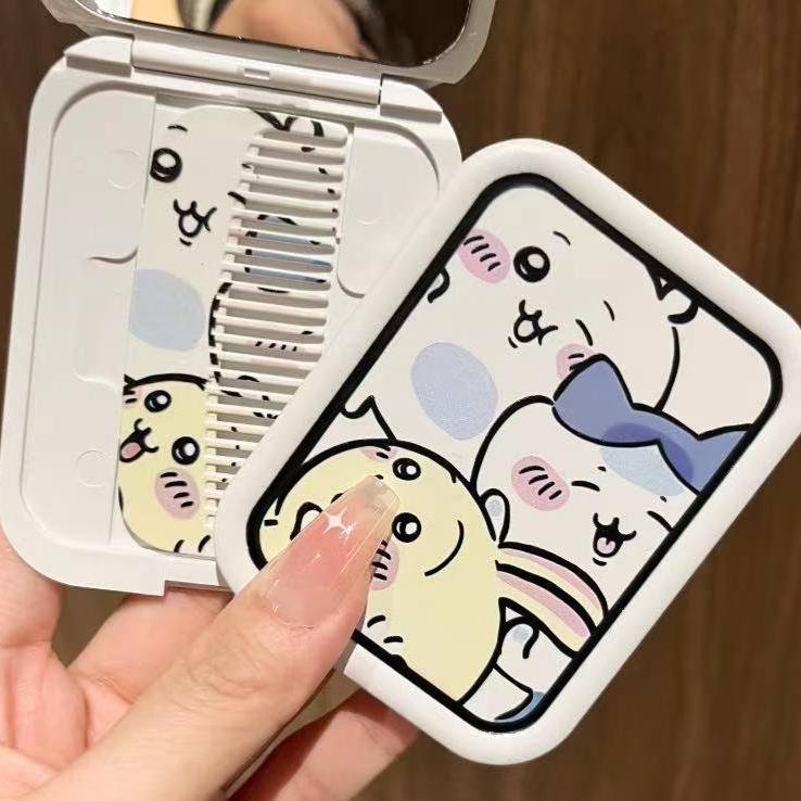 Chiikawa Cute Portable Small Foldable Makeup Mirror with Comb