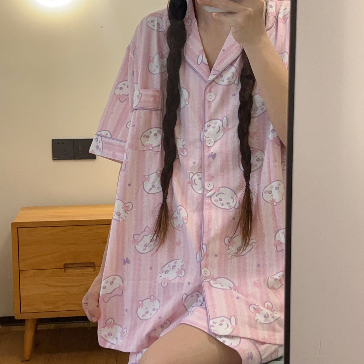 Chiikawa Usagi Hachiware Momonga long-sleeve striped pajamas