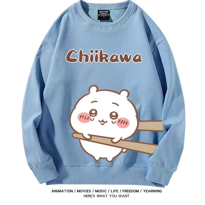 Chiikawa Neck Long-sleeved Men's and Women's Tops