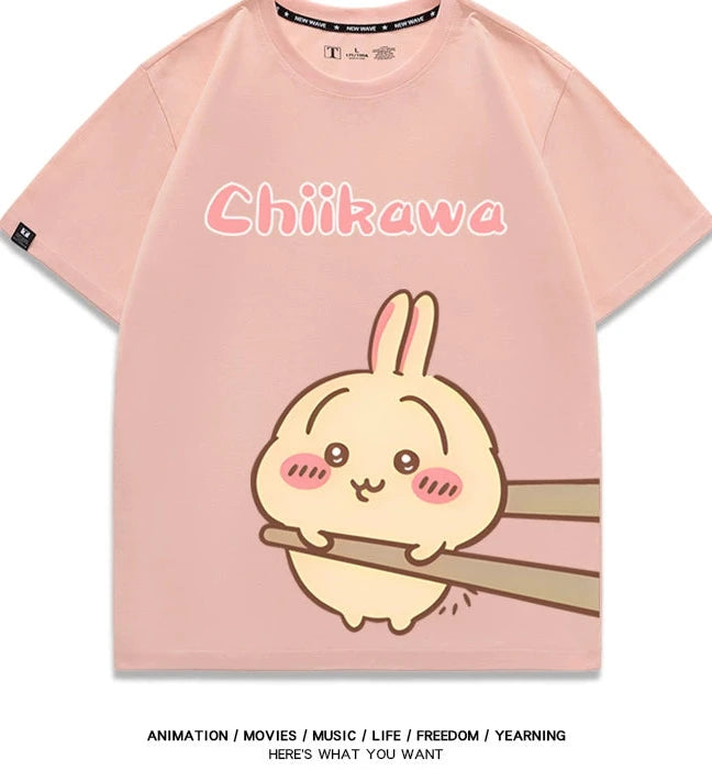 Chiikawa Q version co-branded short-sleeved T-shirt cotton loose men's and women's couple clothes