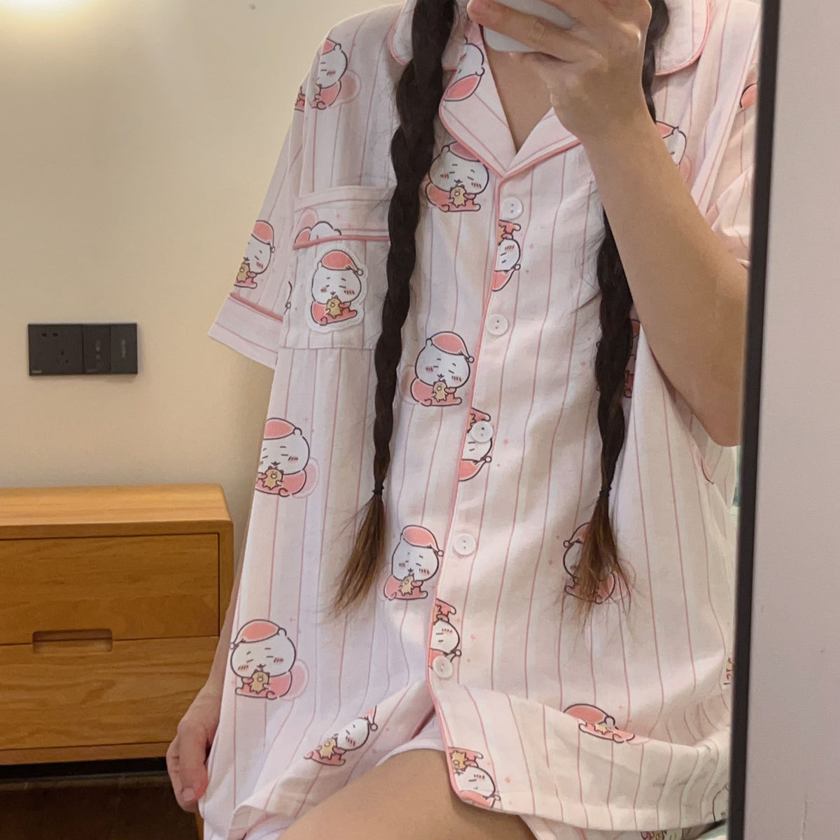 Chiikawa Usagi Hachiware Momonga long-sleeve striped pajamas