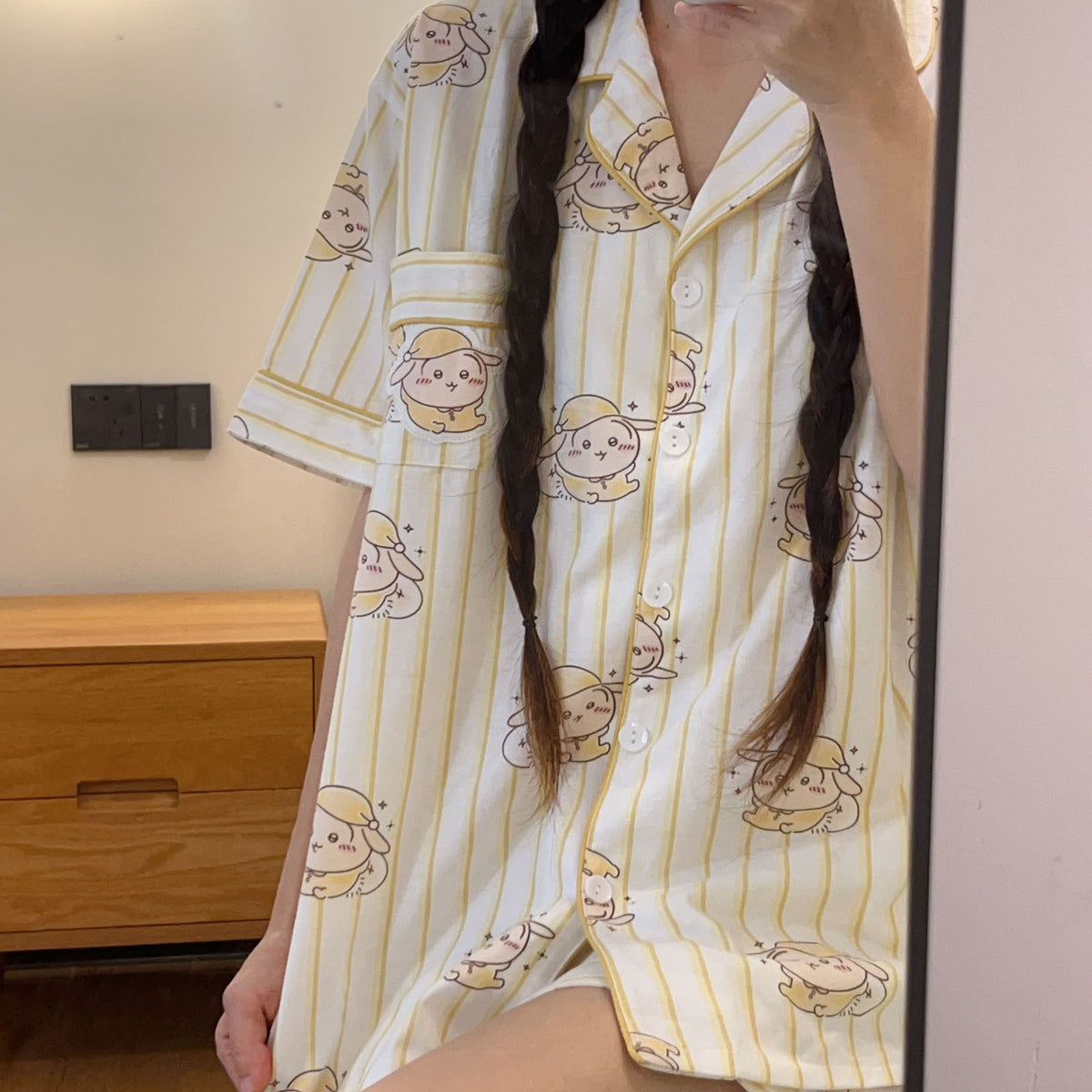Chiikawa Usagi Hachiware Momonga long-sleeve striped pajamas