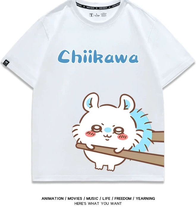 Chiikawa Q version co-branded short-sleeved T-shirt cotton loose men's and women's couple clothes