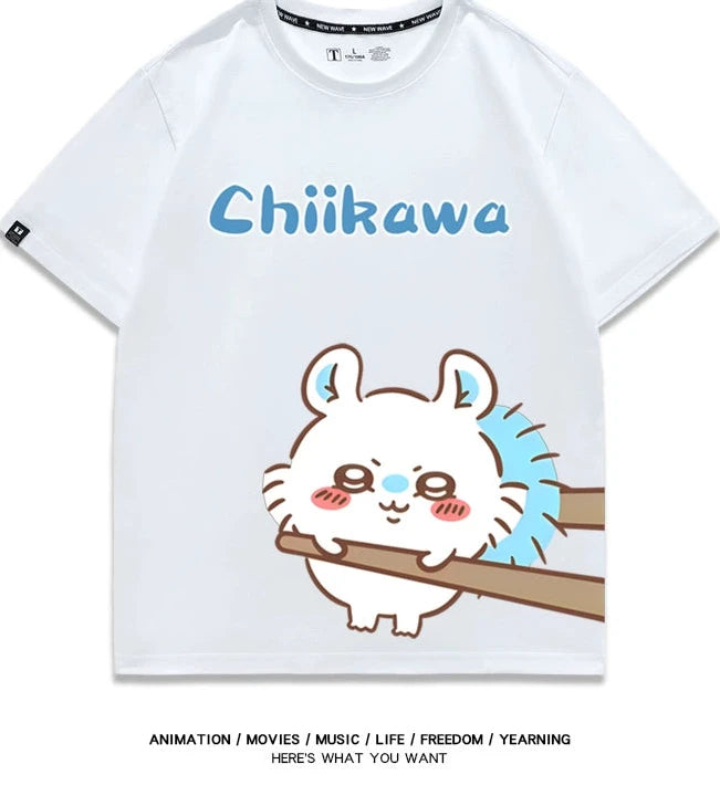 Chiikawa Q version co-branded short-sleeved T-shirt cotton loose men's and women's couple clothes