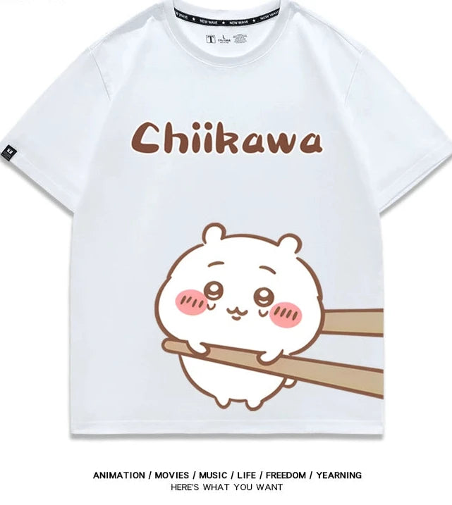 Chiikawa Q version co-branded short-sleeved T-shirt cotton loose men's and women's couple clothes