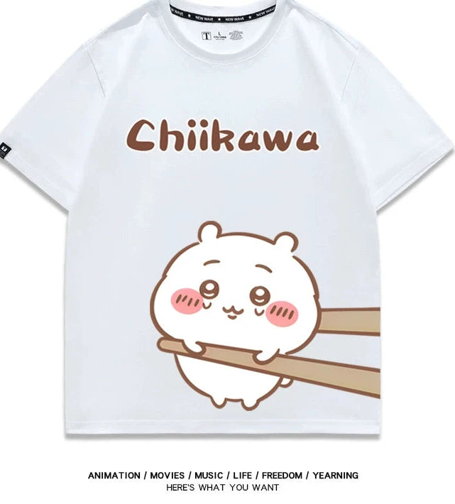 Chiikawa Q version co-branded short-sleeved T-shirt cotton loose men's and women's couple clothes