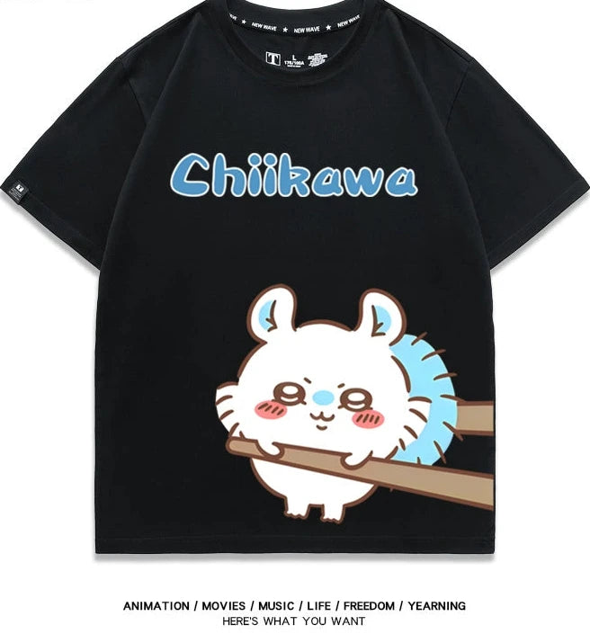 Chiikawa Q version co-branded short-sleeved T-shirt cotton loose men's and women's couple clothes