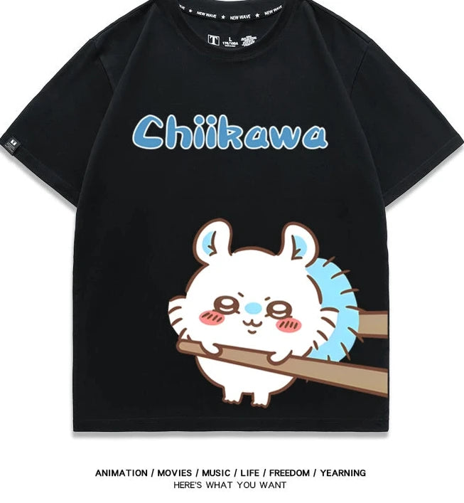 Chiikawa Q version co-branded short-sleeved T-shirt cotton loose men's and women's couple clothes