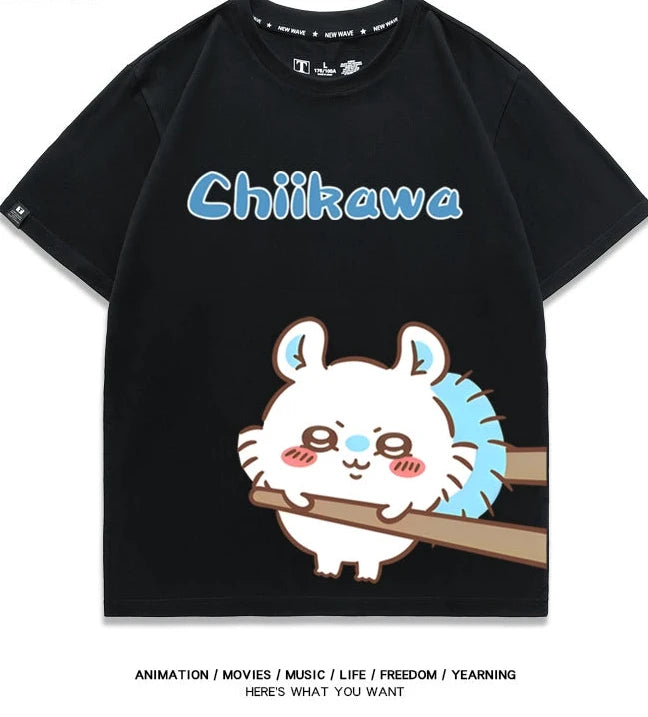 Chiikawa Q version co-branded short-sleeved T-shirt cotton loose men's and women's couple clothes