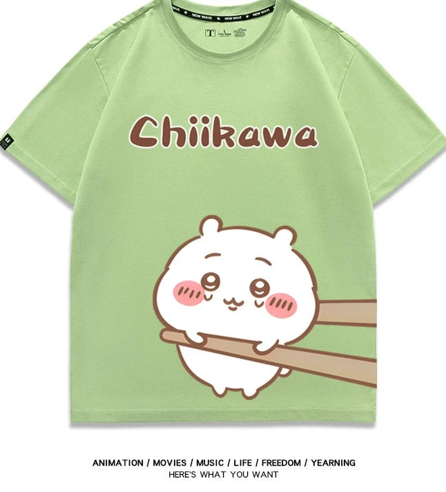 Chiikawa Q version co-branded short-sleeved T-shirt cotton loose men's and women's couple clothes