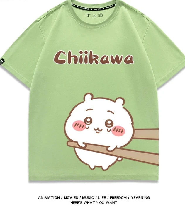 Chiikawa Q version co-branded short-sleeved T-shirt cotton loose men's and women's couple clothes