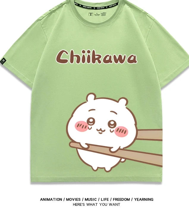 Chiikawa Q version co-branded short-sleeved T-shirt cotton loose men's and women's couple clothes