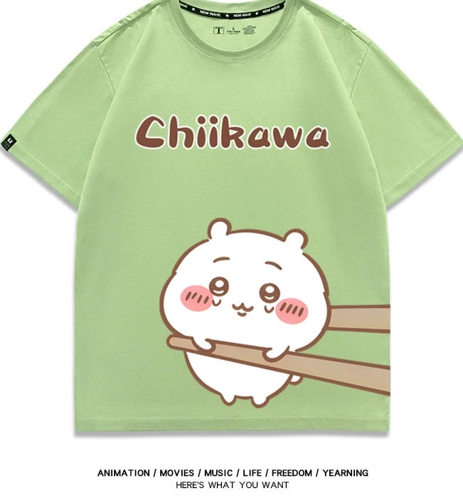 Chiikawa Q version co-branded short-sleeved T-shirt cotton loose men's and women's couple clothes