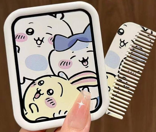 Chiikawa Cute Portable Small Foldable Makeup Mirror with Comb