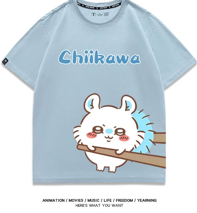 Chiikawa Q version co-branded short-sleeved T-shirt cotton loose men's and women's couple clothes