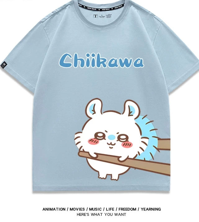 Chiikawa Q version co-branded short-sleeved T-shirt cotton loose men's and women's couple clothes