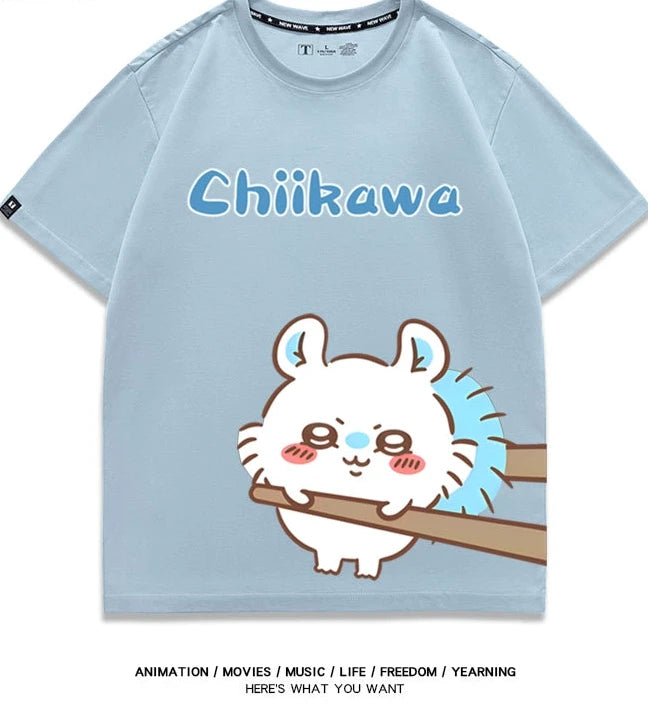 Chiikawa Q version co-branded short-sleeved T-shirt cotton loose men's and women's couple clothes