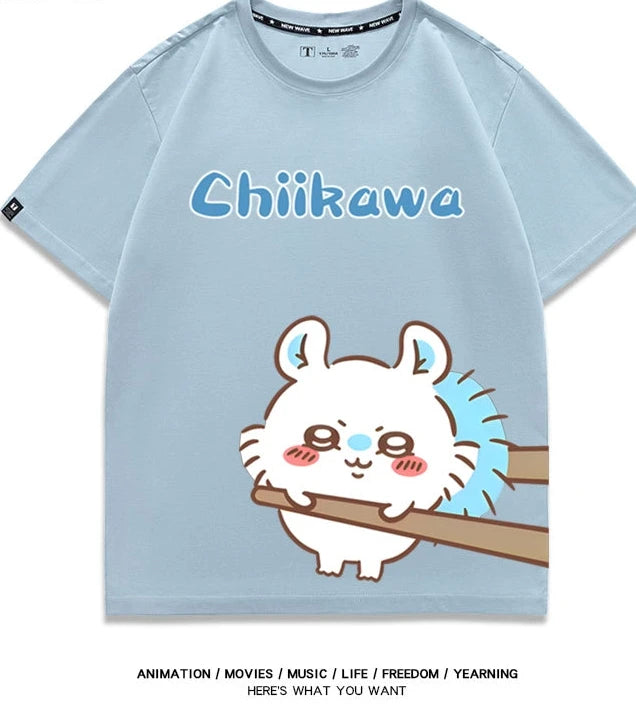 Chiikawa Q version co-branded short-sleeved T-shirt cotton loose men's and women's couple clothes