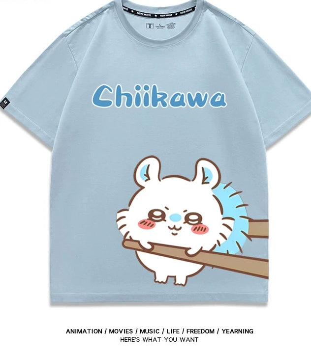 Chiikawa Q version co-branded short-sleeved T-shirt cotton loose men's and women's couple clothes