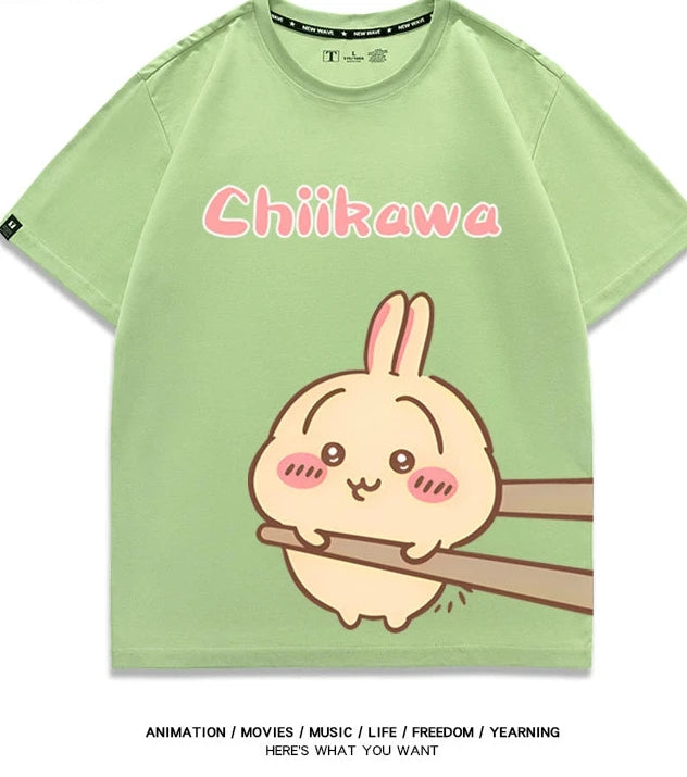 Chiikawa Q version co-branded short-sleeved T-shirt cotton loose men's and women's couple clothes