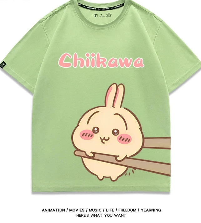 Chiikawa Q version co-branded short-sleeved T-shirt cotton loose men's and women's couple clothes