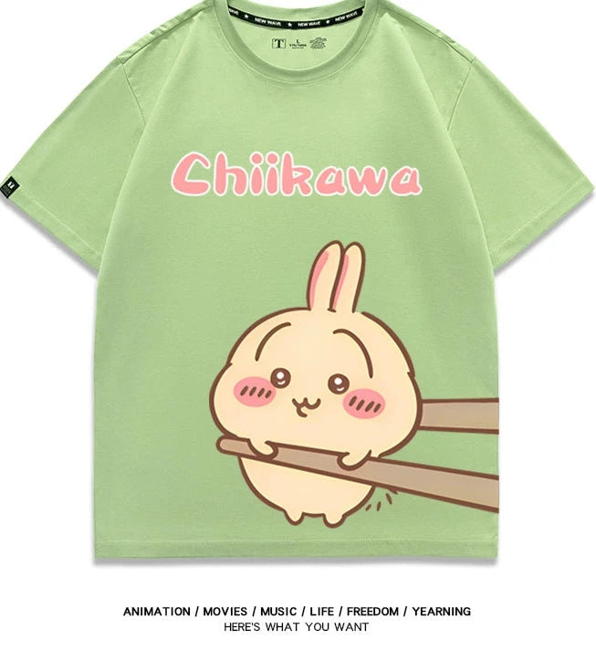 Chiikawa Q version co-branded short-sleeved T-shirt cotton loose men's and women's couple clothes