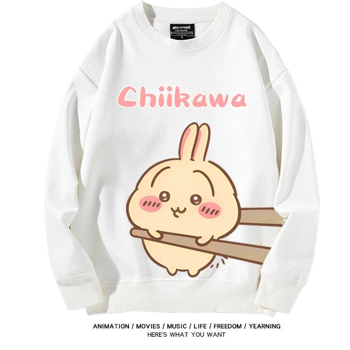 Chiikawa Neck Long-sleeved Men's and Women's Tops