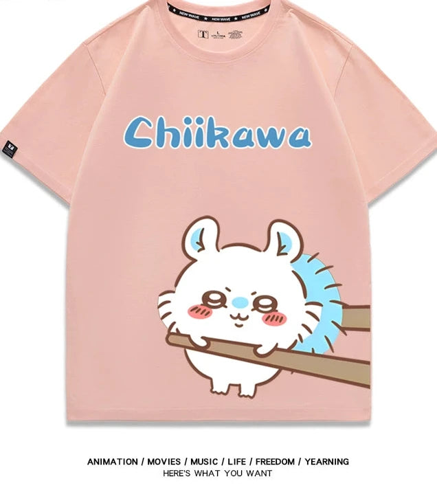 Chiikawa Q version co-branded short-sleeved T-shirt cotton loose men's and women's couple clothes