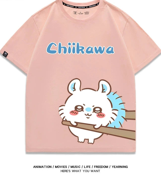 Chiikawa Q version co-branded short-sleeved T-shirt cotton loose men's and women's couple clothes