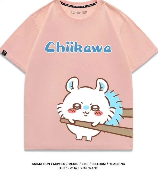 Chiikawa Q version co-branded short-sleeved T-shirt cotton loose men's and women's couple clothes