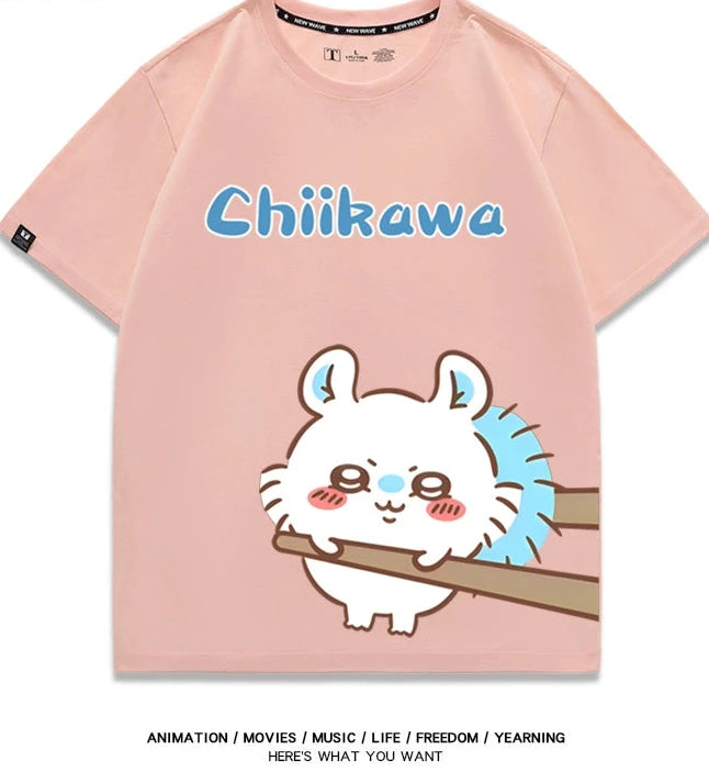 Chiikawa Q version co-branded short-sleeved T-shirt cotton loose men's and women's couple clothes