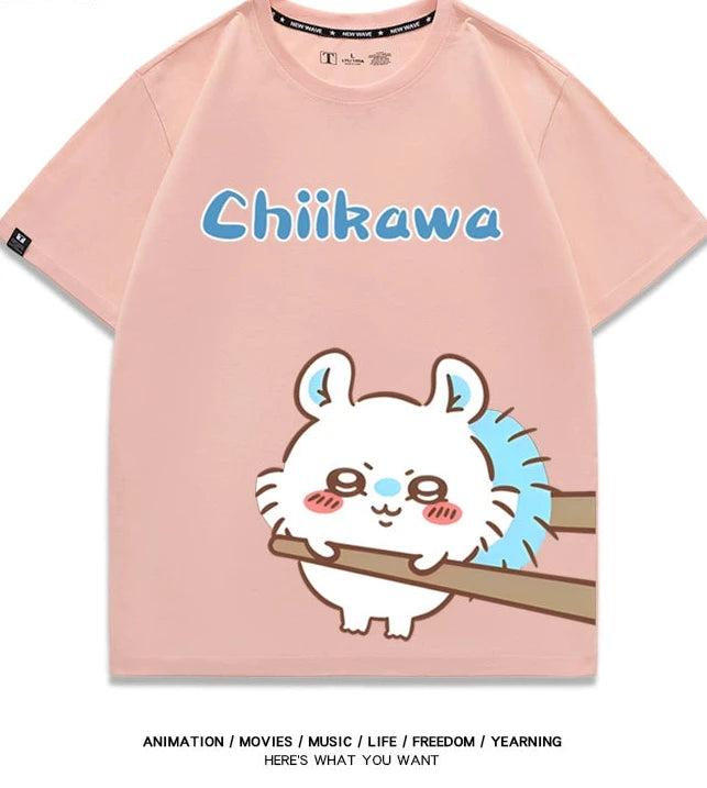 Chiikawa Q version co-branded short-sleeved T-shirt cotton loose men's and women's couple clothes