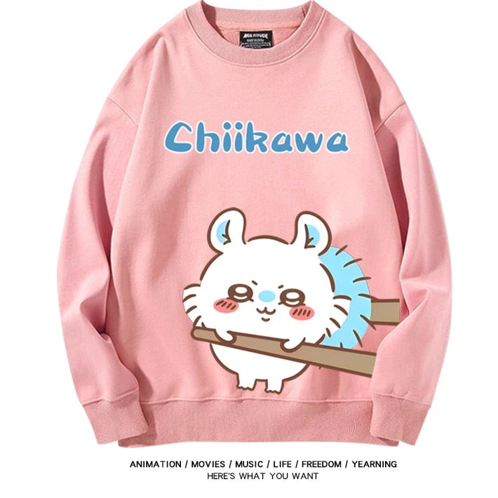 Chiikawa Neck Long-sleeved Men's and Women's Tops