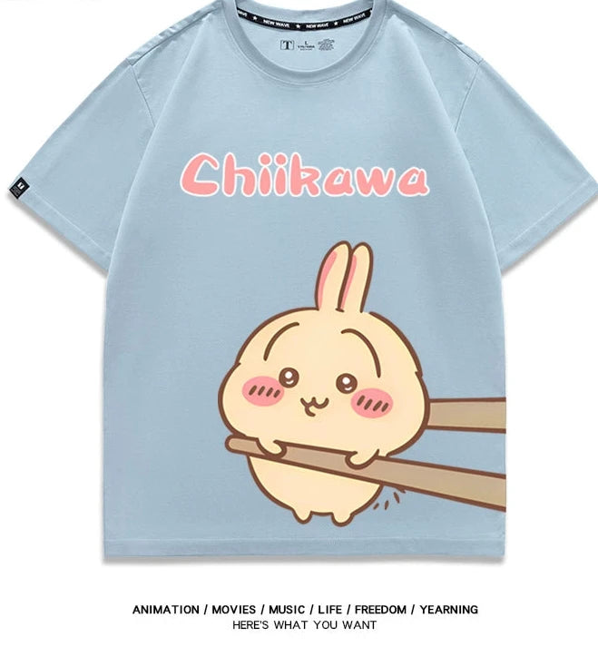 Chiikawa Q version co-branded short-sleeved T-shirt cotton loose men's and women's couple clothes