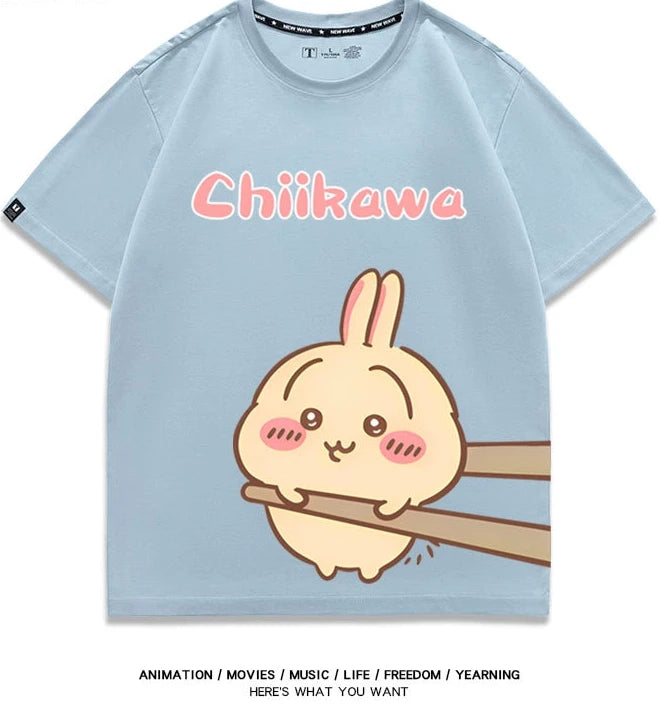 Chiikawa Q version co-branded short-sleeved T-shirt cotton loose men's and women's couple clothes