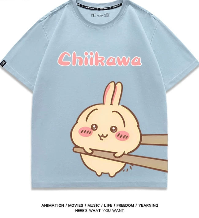 Chiikawa Q version co-branded short-sleeved T-shirt cotton loose men's and women's couple clothes