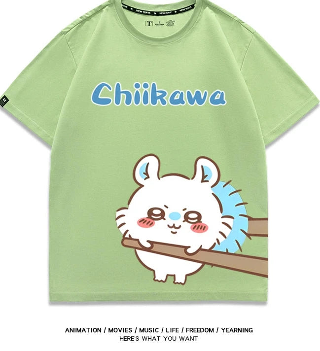 Chiikawa Q version co-branded short-sleeved T-shirt cotton loose men's and women's couple clothes