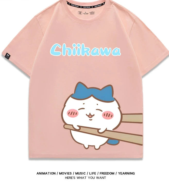 Chiikawa Q version co-branded short-sleeved T-shirt cotton loose men's and women's couple clothes