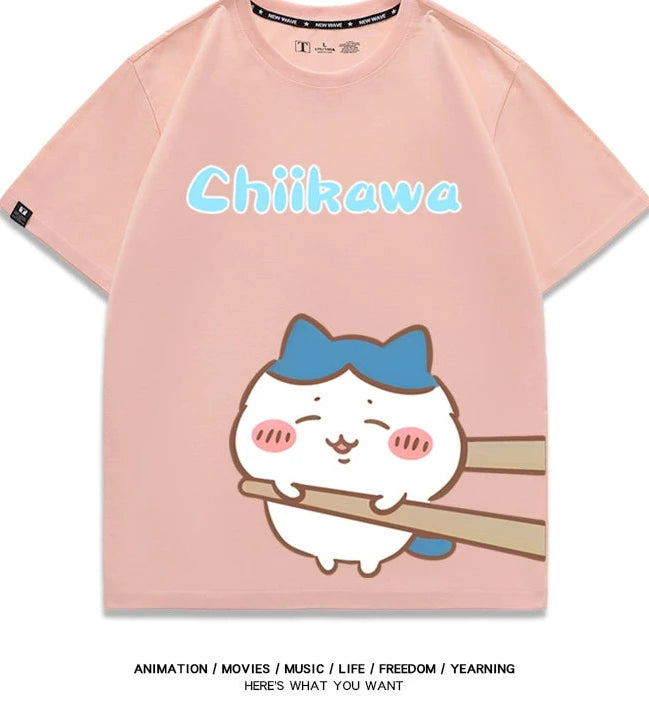 Chiikawa Q version co-branded short-sleeved T-shirt cotton loose men's and women's couple clothes